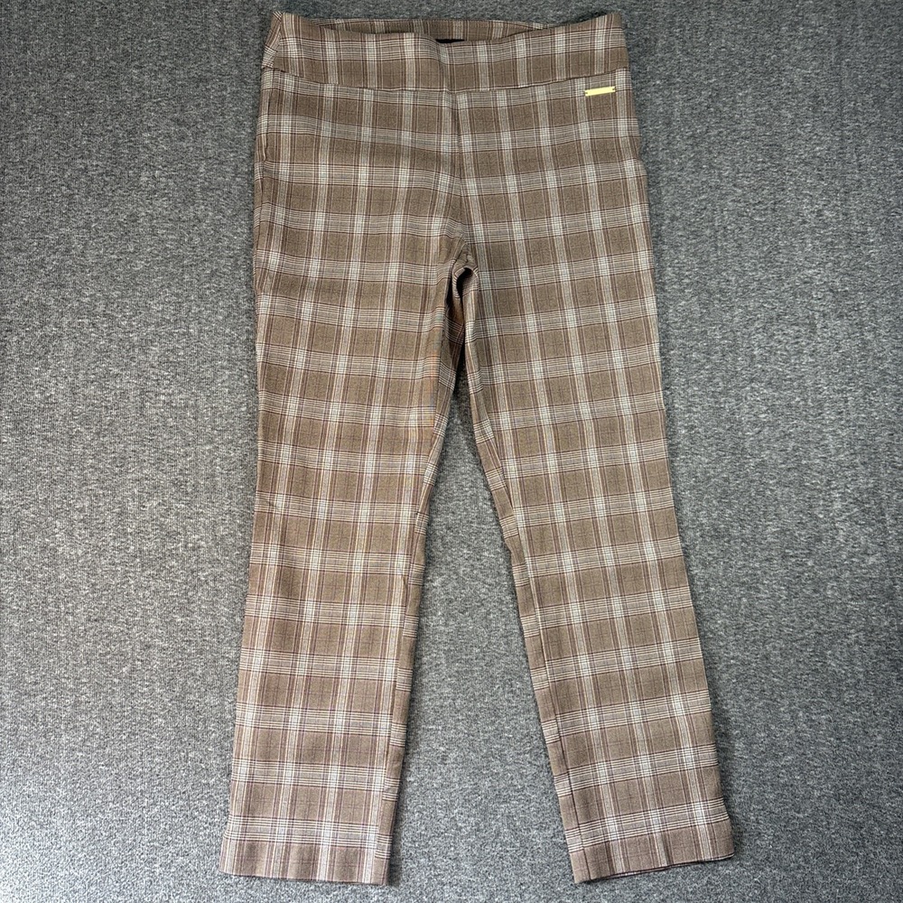 Counterparts Brown Plaid Pants L Pull On Career Casual Stretch Cropped Ankle